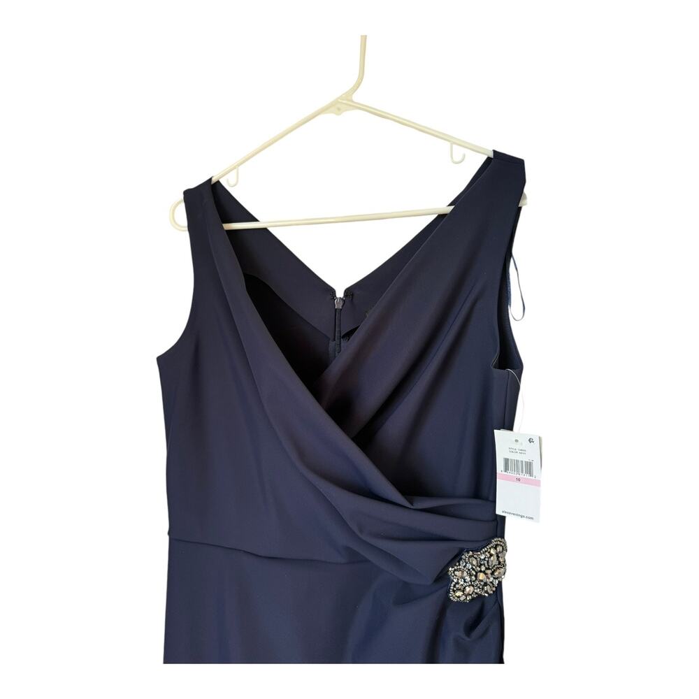 Alex Evenings Navy Ruched Embellished Sheath Cocktail Dress 10 NWT - Picture 7 of 14